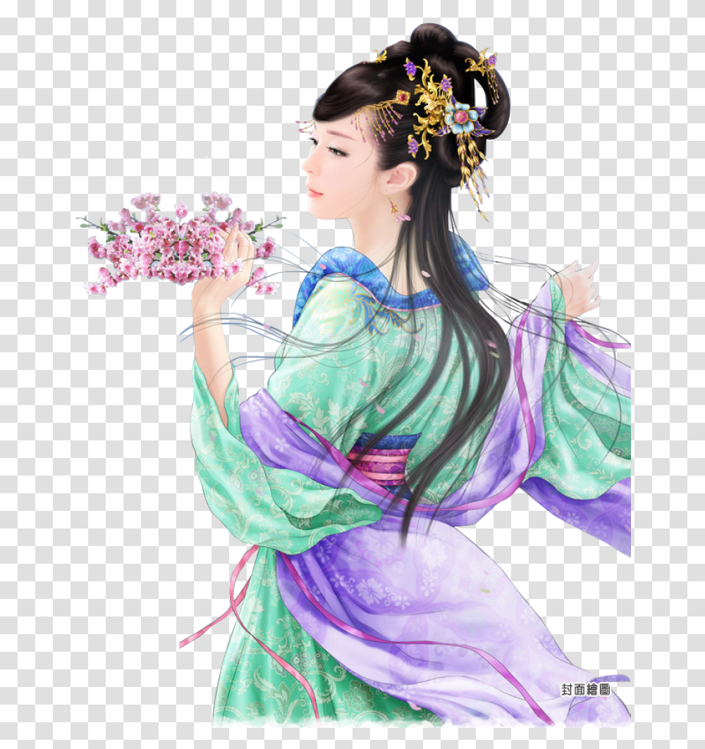 Chinese Lady Holding Flowers Image Purepng Free Chinese Hanbok, Person, Clothing, Plant, Leisure Activities Transparent Png