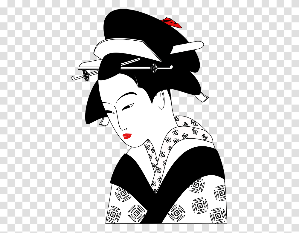 Chinese Woman Geisha Traditional Clothing Asian Black And White China Girl Clipart, Person, Face, Stencil Transparent Png