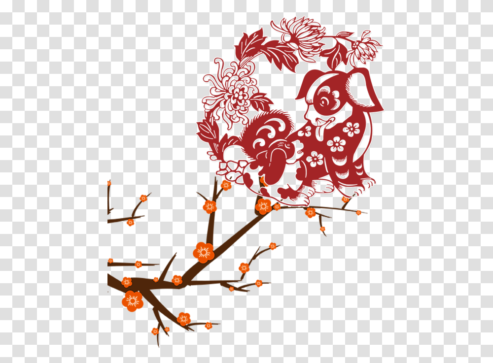 Chinese Zodiac Papercutting New Year Branch Twig For Chinese New Year Fu Chun, Graphics, Art, Tree, Plant Transparent Png