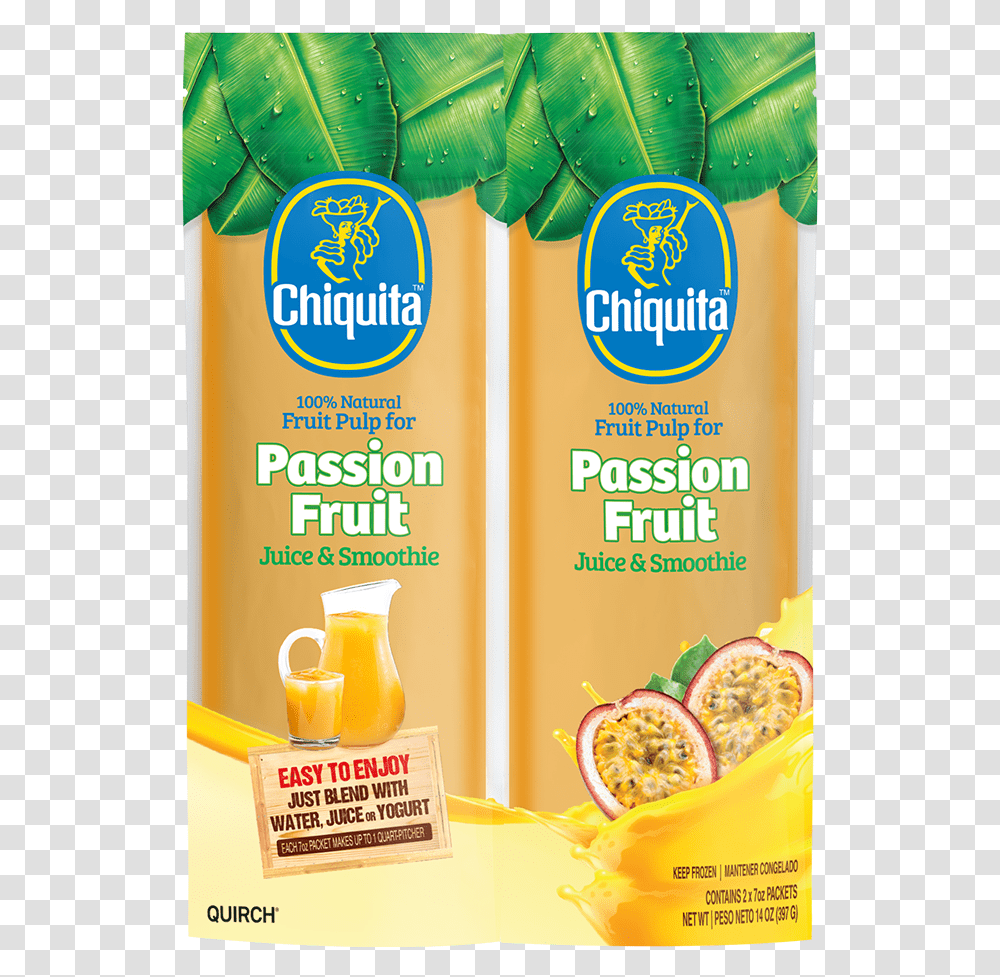 Chiquita Passion Fruit Pulp, Juice, Beverage, Drink, Orange Juice Transparent Png