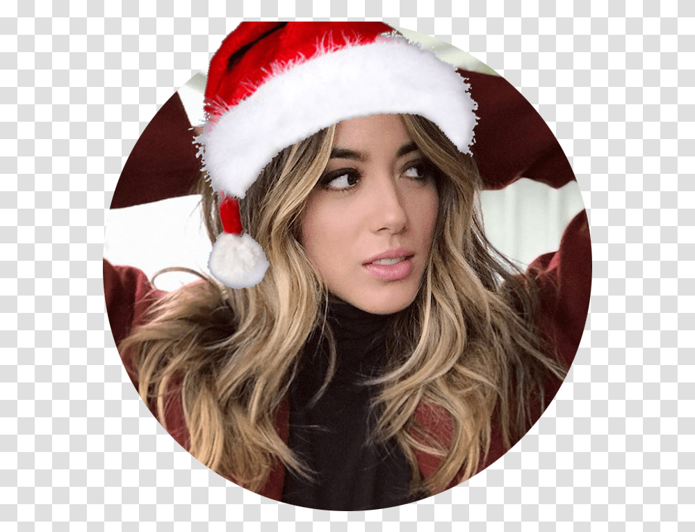 Chloe Christmas Icons Chloe Bennet Christmas, Clothing, Person, Hat, Face Transparent Png
