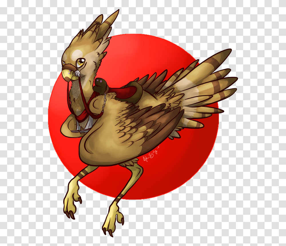 Chocobo And The Giant Red Circle Cartoon, Bird, Animal, Poultry, Fowl Transparent Png