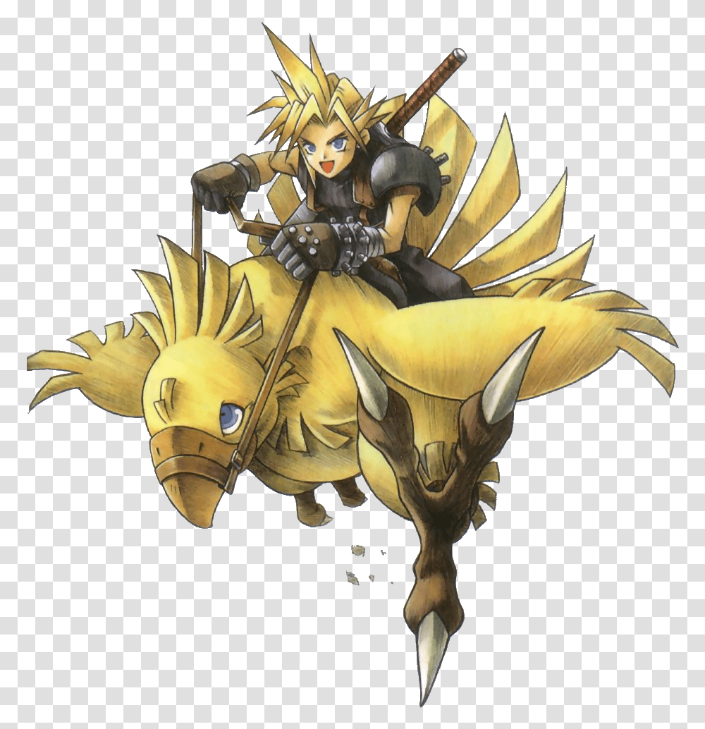 Chocobo Drawing Riding & Clipart Free Final Fantasy Cloud Official Art, Person, Bird, Animal, Bronze Transparent Png