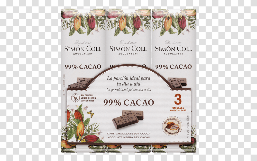 Chocolate 99 Cocoa Pack 3ux25g Simon Coll Chocolate, Poster, Advertisement, Flyer, Paper Transparent Png