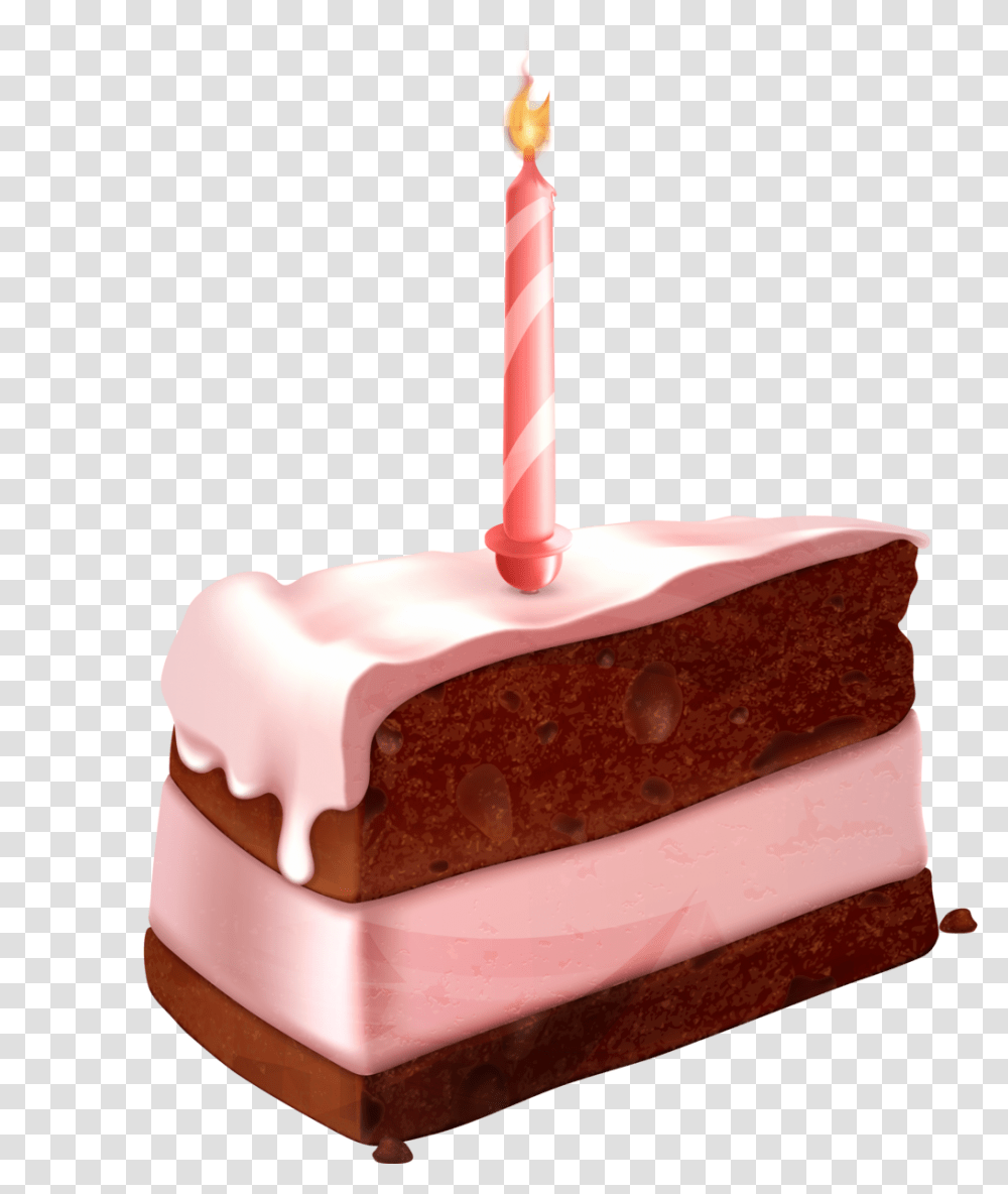 Chocolate Birthday Cake Slice, Dessert, Food, Candle, Icing Transparent Png