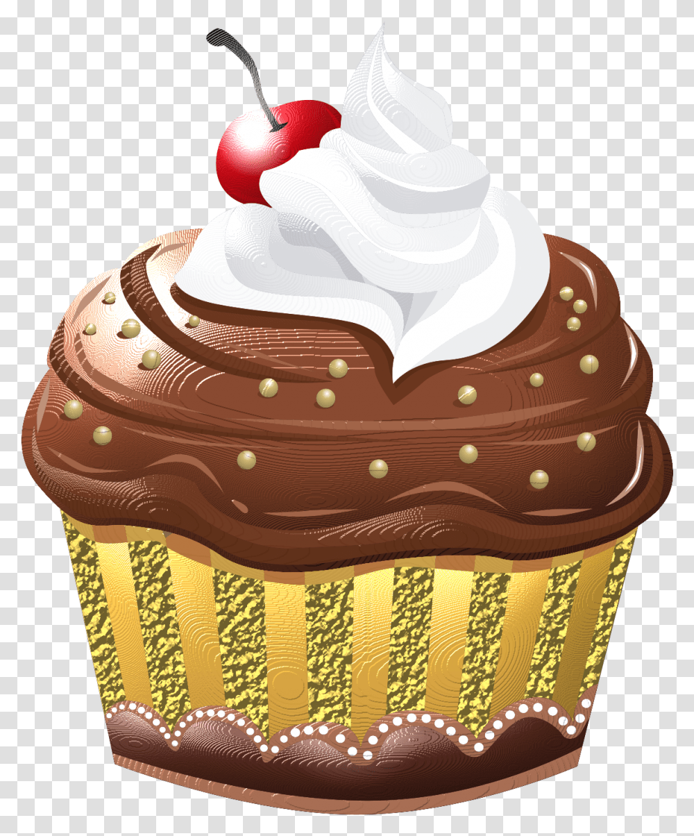 Chocolate Birthday Cupcake, Cream, Dessert, Food, Creme Transparent Png