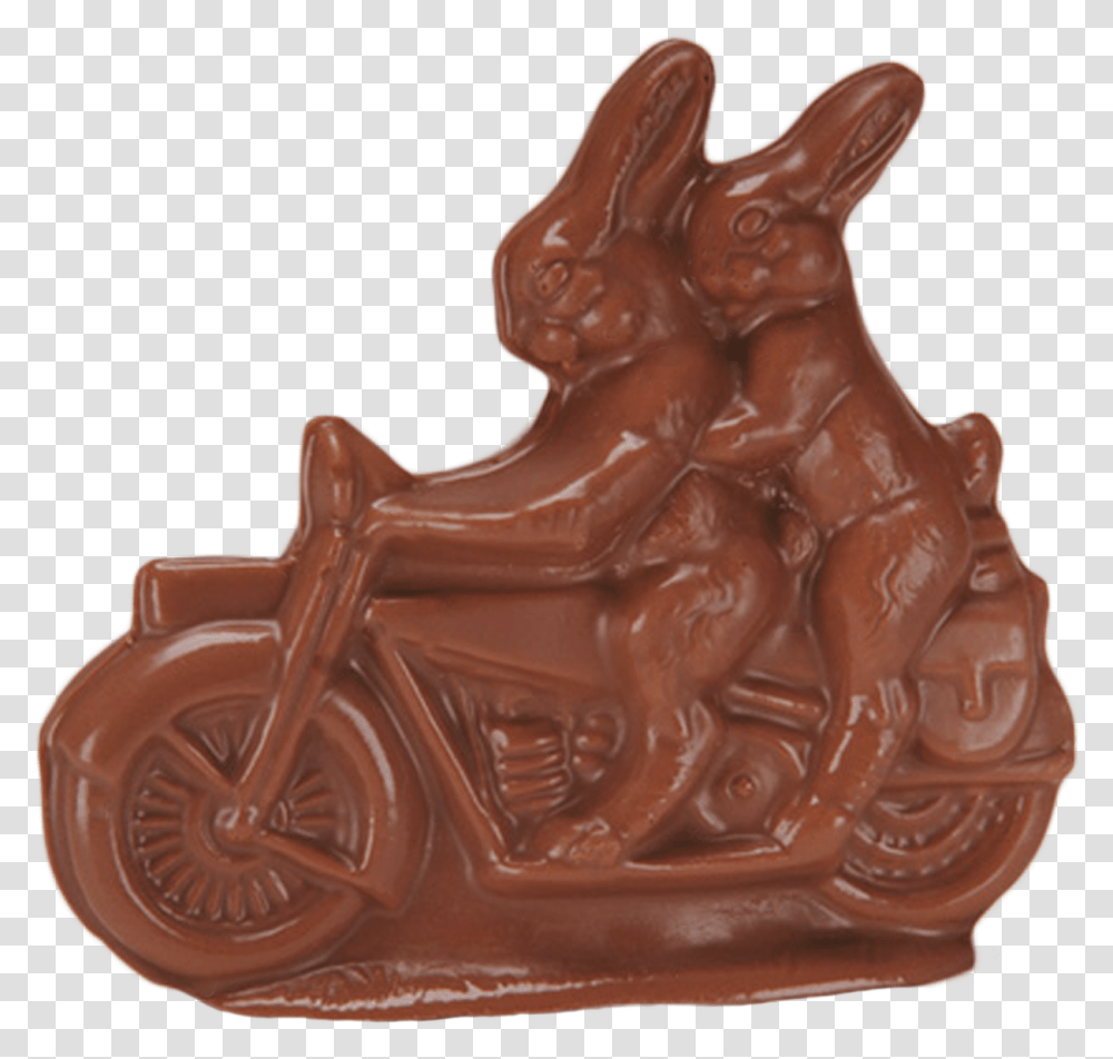 Chocolate Bunnies On Motorcycle In Milk Chocolate Or, Wood, Figurine, Dessert, Food Transparent Png