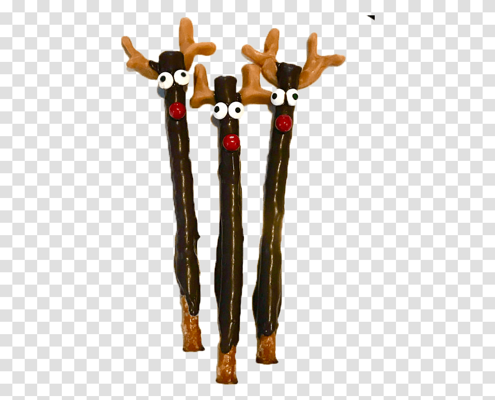 Chocolate Covered Pretzel Sticks Christmas Reindeer Pretzel Rods Reindeer, Cane, Cross Transparent Png