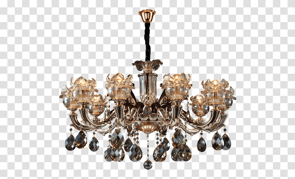 Chocolate Golden Arms Flowing Lines Meticulous Workmanship Chandelier, Lamp, Crystal Transparent Png