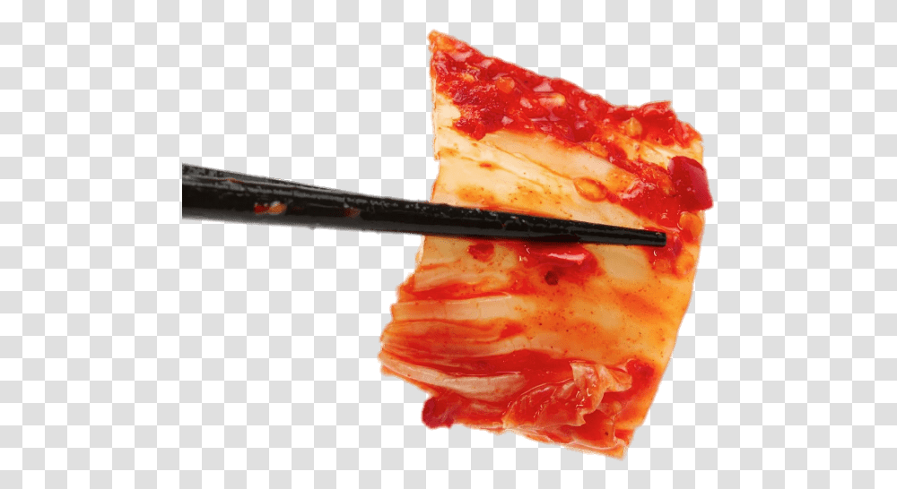 Chopsticks Holding A Piece Of Kimchi Kimchi, Food, Bacon, Pork Transparent Png