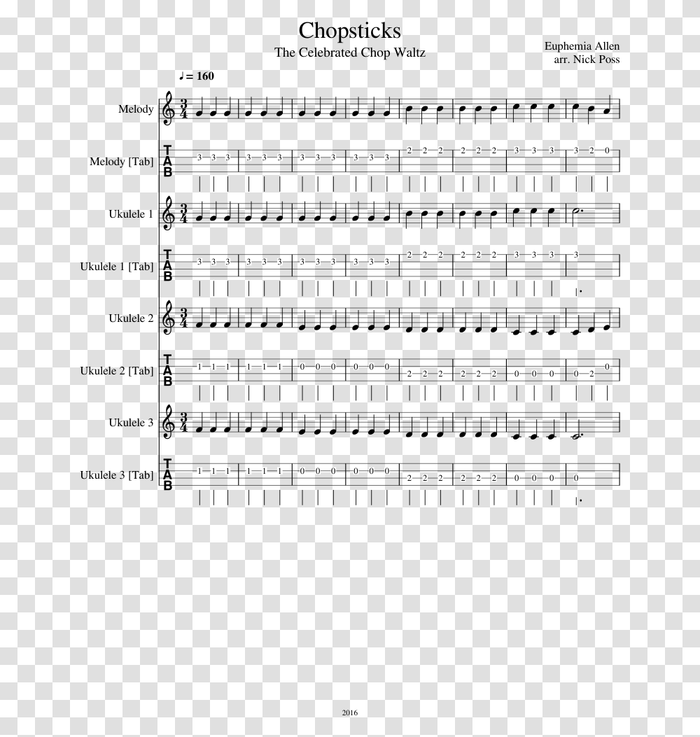 Chopsticks Sheet Music Composed By Euphemia Allen Arr Sheet Music, Page, Alphabet Transparent Png