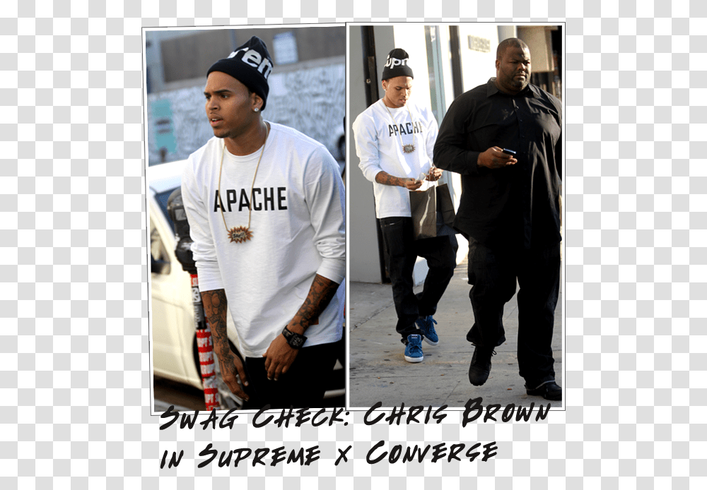 Chris Brown In Supreme Beanie Apache Tee Amp Converse Chris Brown Long Sleeve, Person, Shoe, Footwear Transparent Png