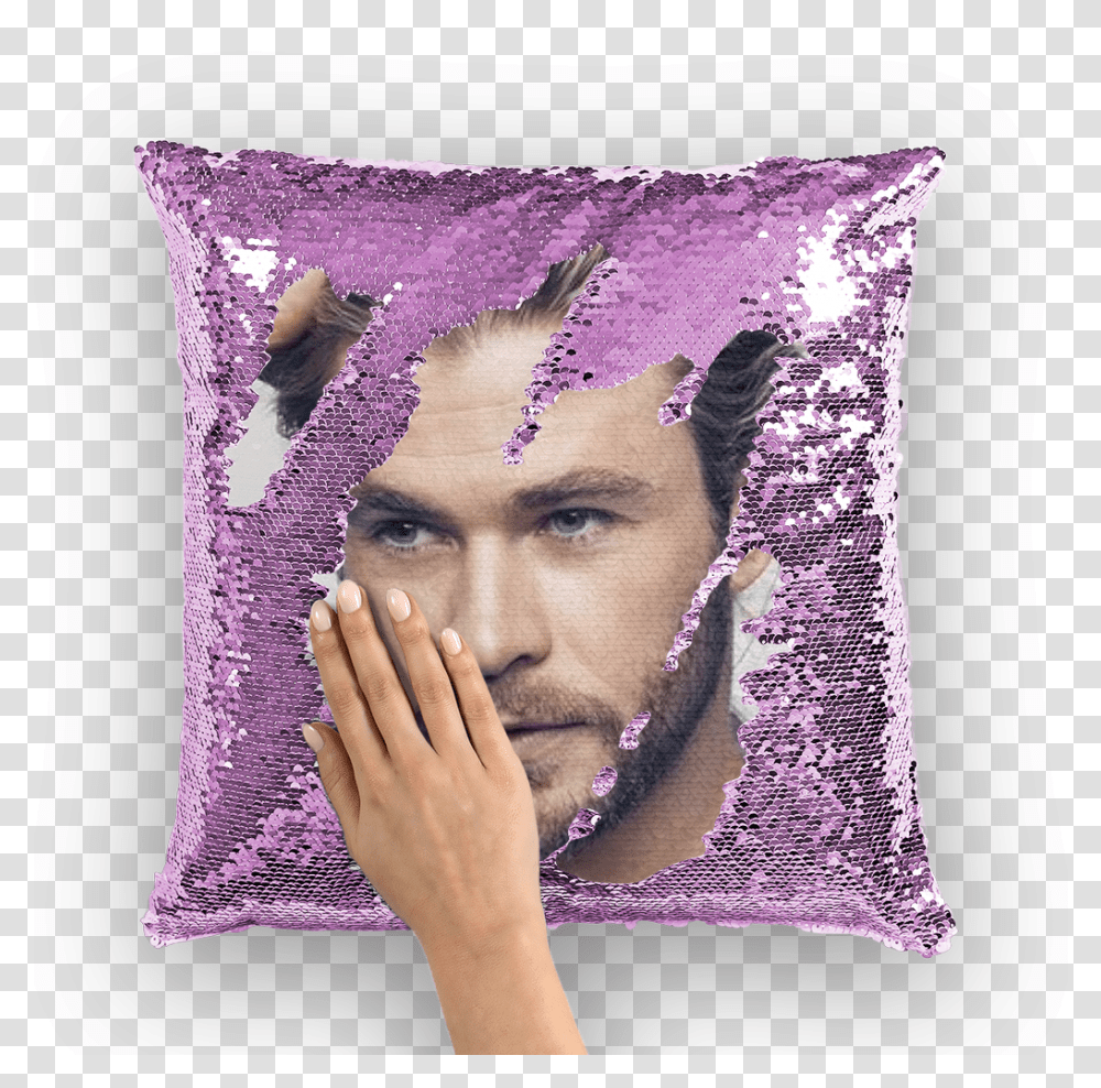 Chris Hemsworth Sequin Cushion CoverClass Cushion, Pillow, Person, Human Transparent Png