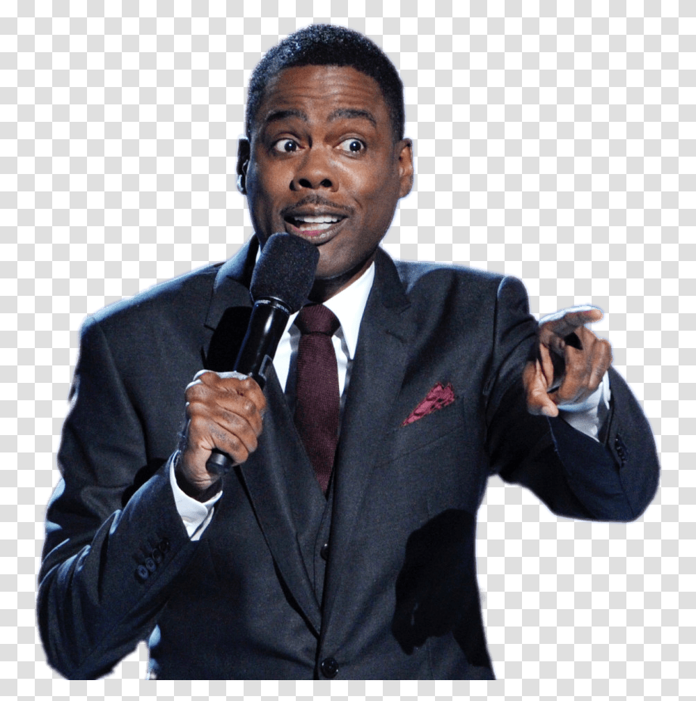 Chris Rock With Microphone Image Chris Rock, Audience, Crowd, Person, Suit Transparent Png