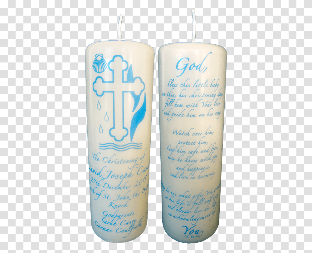 Christening Cand Blue Christening Candle, Bottle, Alcohol, Beverage Transparent Png