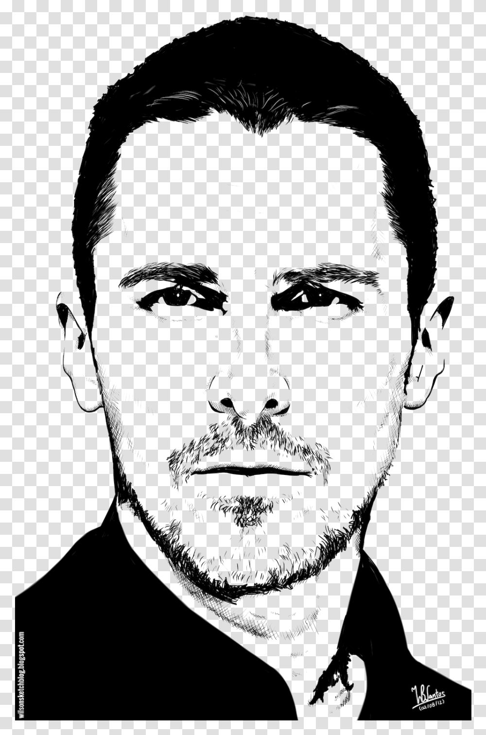 Christian Bale Pic Black And White Clipart Celebrity, Head, Face, Person, Human Transparent Png