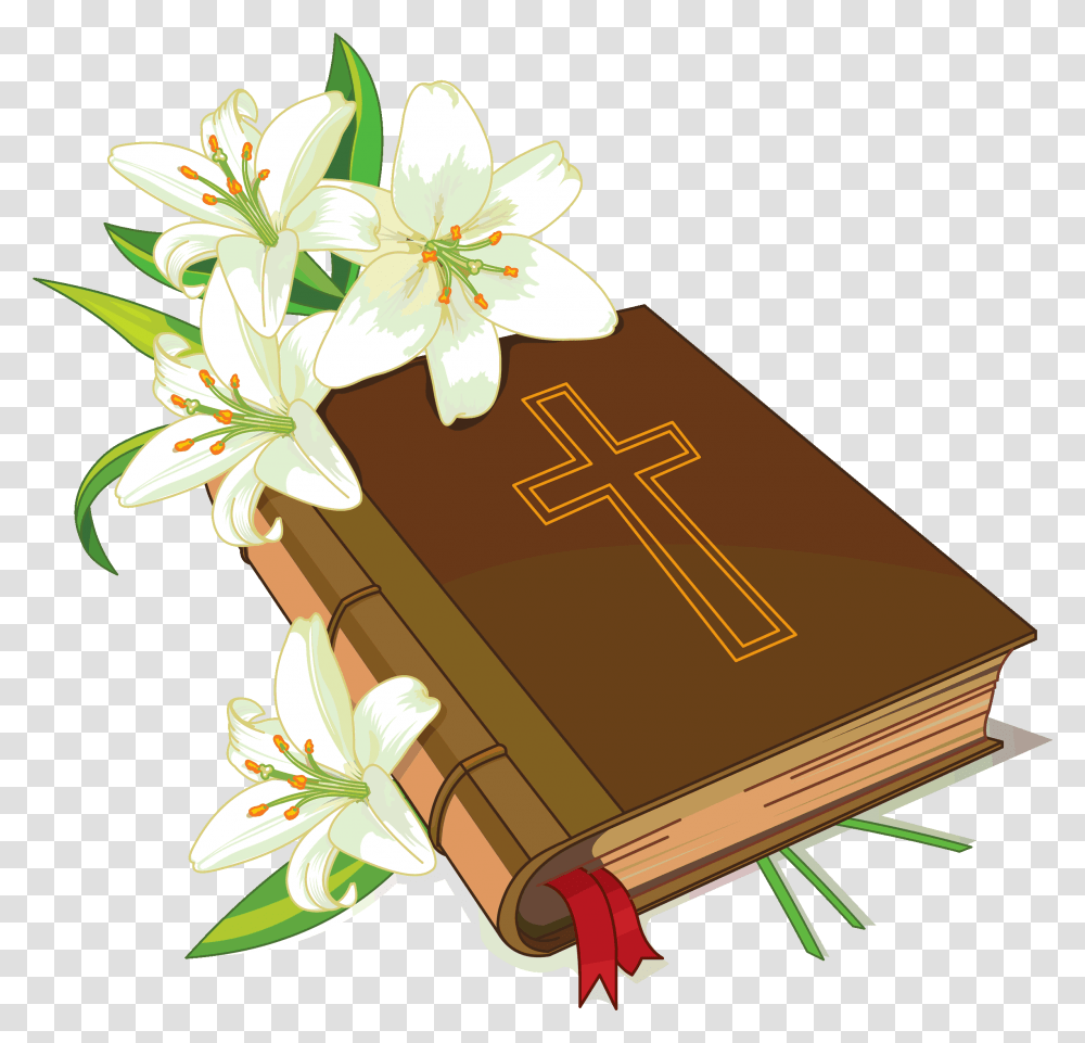 Christian Bible And Flowers Clipart Bible And Cross, Plant, Blossom, Text, Lily Transparent Png