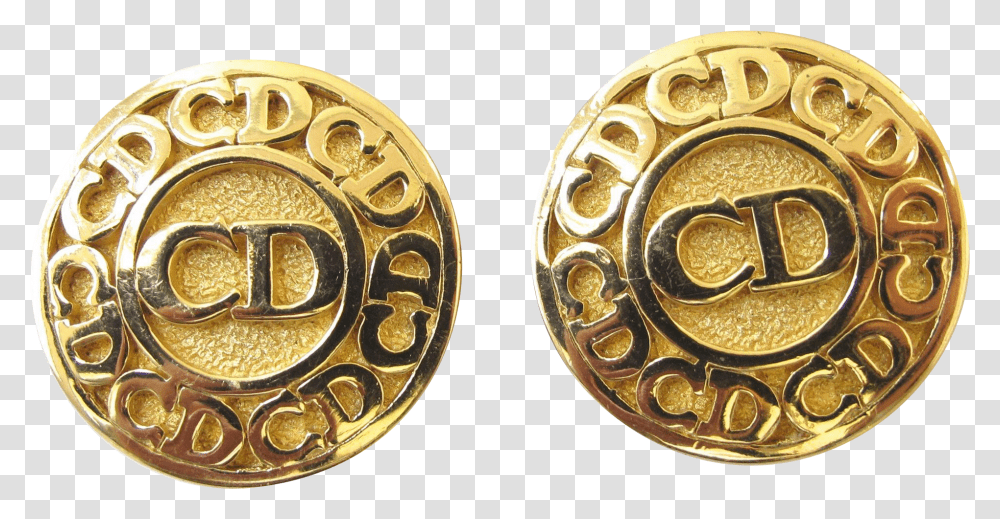 Christian Dior Logo Earrings, Gold, Bronze, Locket, Pendant Transparent Png