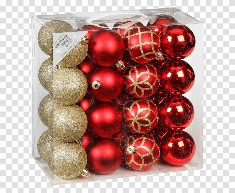 Christmas Bauble Set Made Of Plastic 32 Pieces Red Christmas Ornament, Plant, Lighting, Sphere, Food Transparent Png
