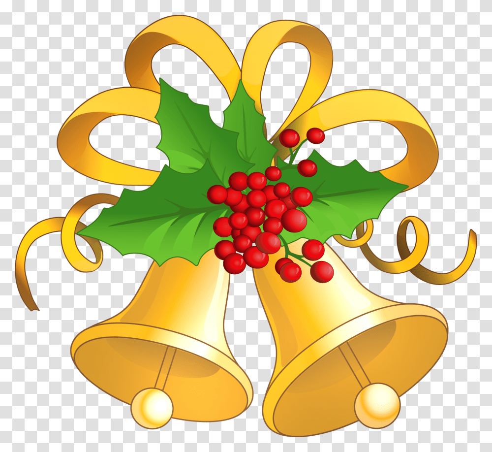 Christmas Bells Clip Art Free Image Bells And Mistletoe, Plant, Musical Instrument, Horn, Brass Section Transparent Png