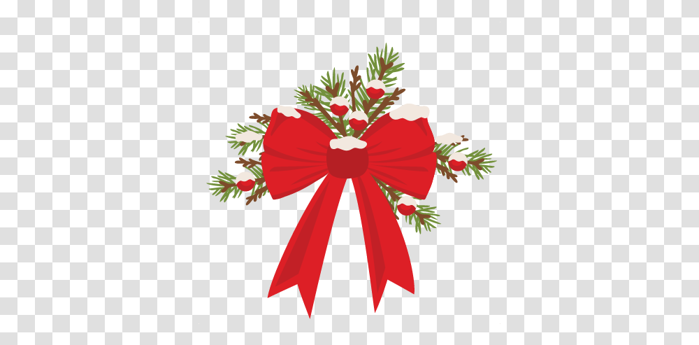 Christmas Bow Pine Branch Berry Snow Svg Cuts Scrapbook Cut For Holiday, Plant, Flower, Blossom, Tree Transparent Png