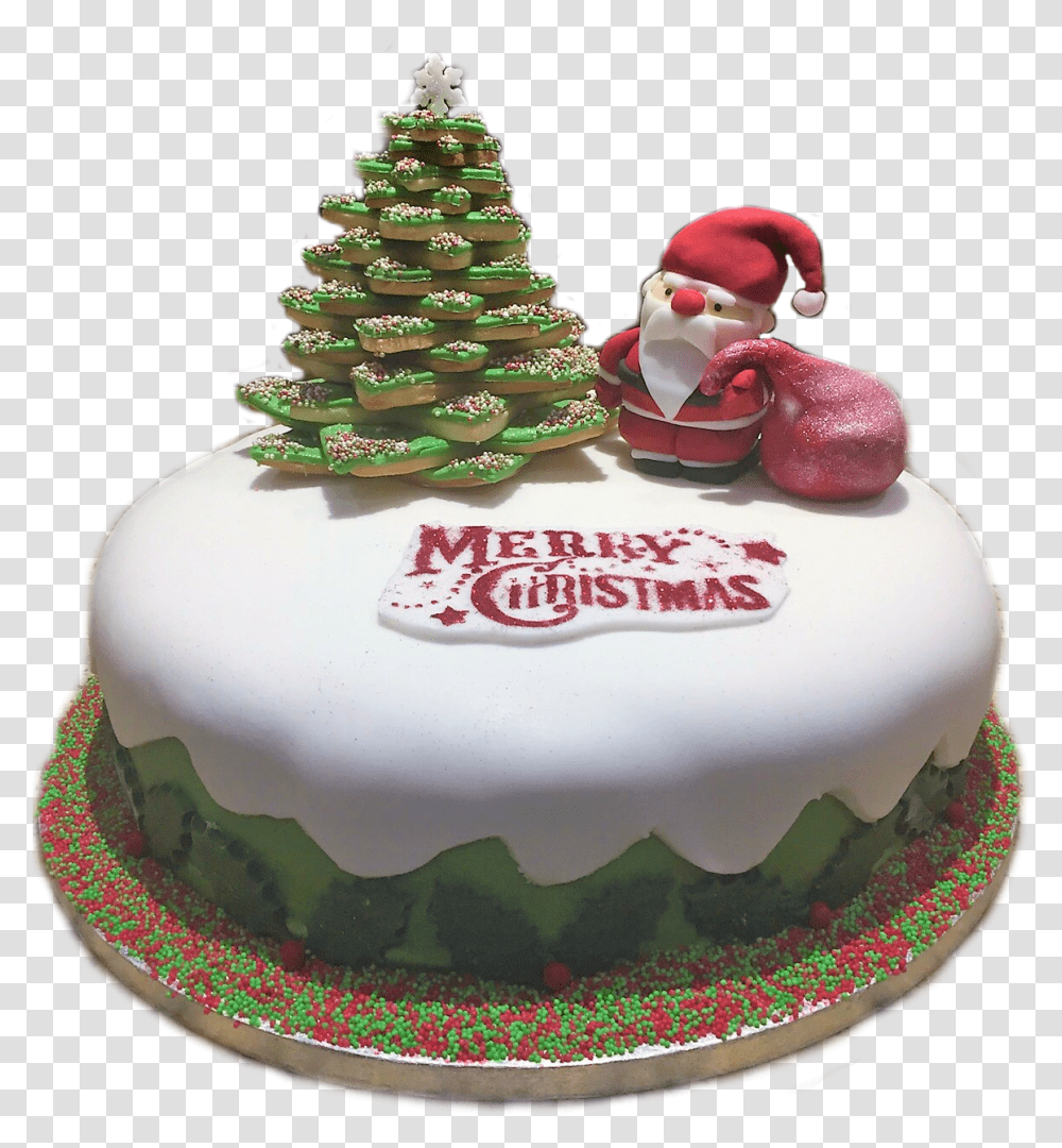 Christmas Cake With Santa Amp Christmas Tree Christmas Cake With Santa Claus, Birthday Cake, Dessert, Food, Plant Transparent Png