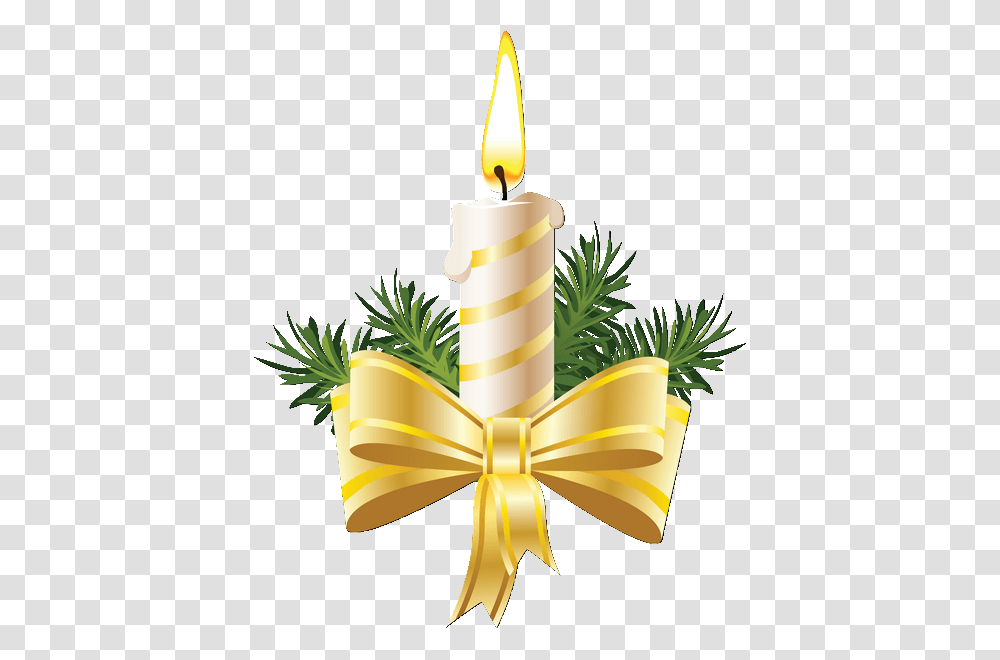 Christmas Candle And Gold Bow Clip Art Clip Art, Lamp, Gift, Fire Transparent Png