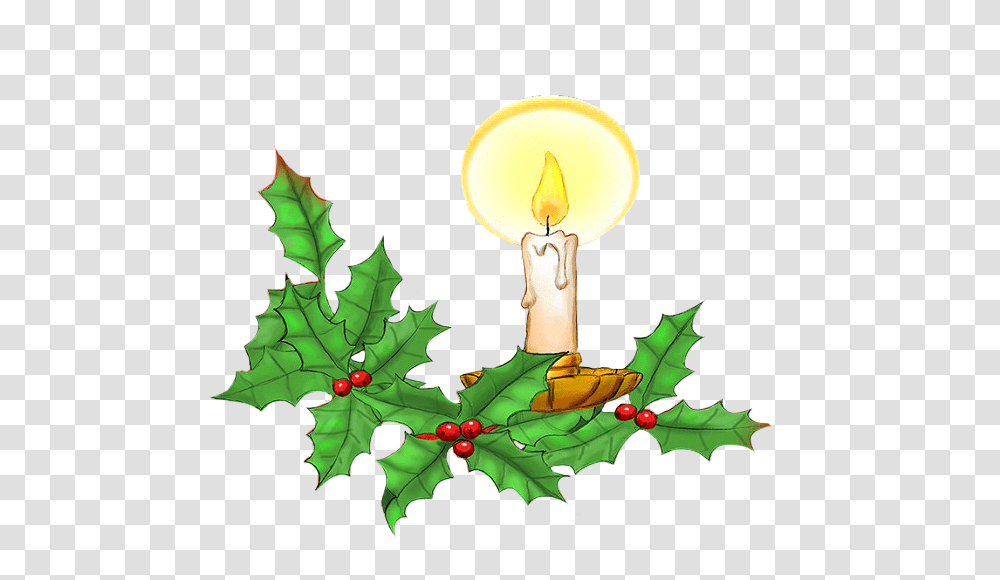 Christmas Candle And Holy Leaves Illustration Illustration, Leaf, Plant, Tree, Maple Leaf Transparent Png