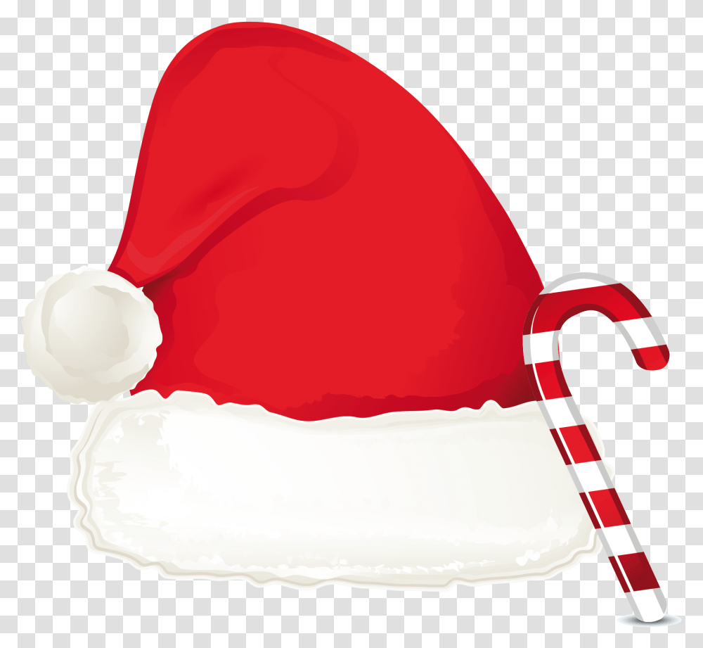Christmas Candy Cane Ornament And Santa Christmas Santa Hat Clipart, Cream, Dessert, Food, Creme Transparent Png