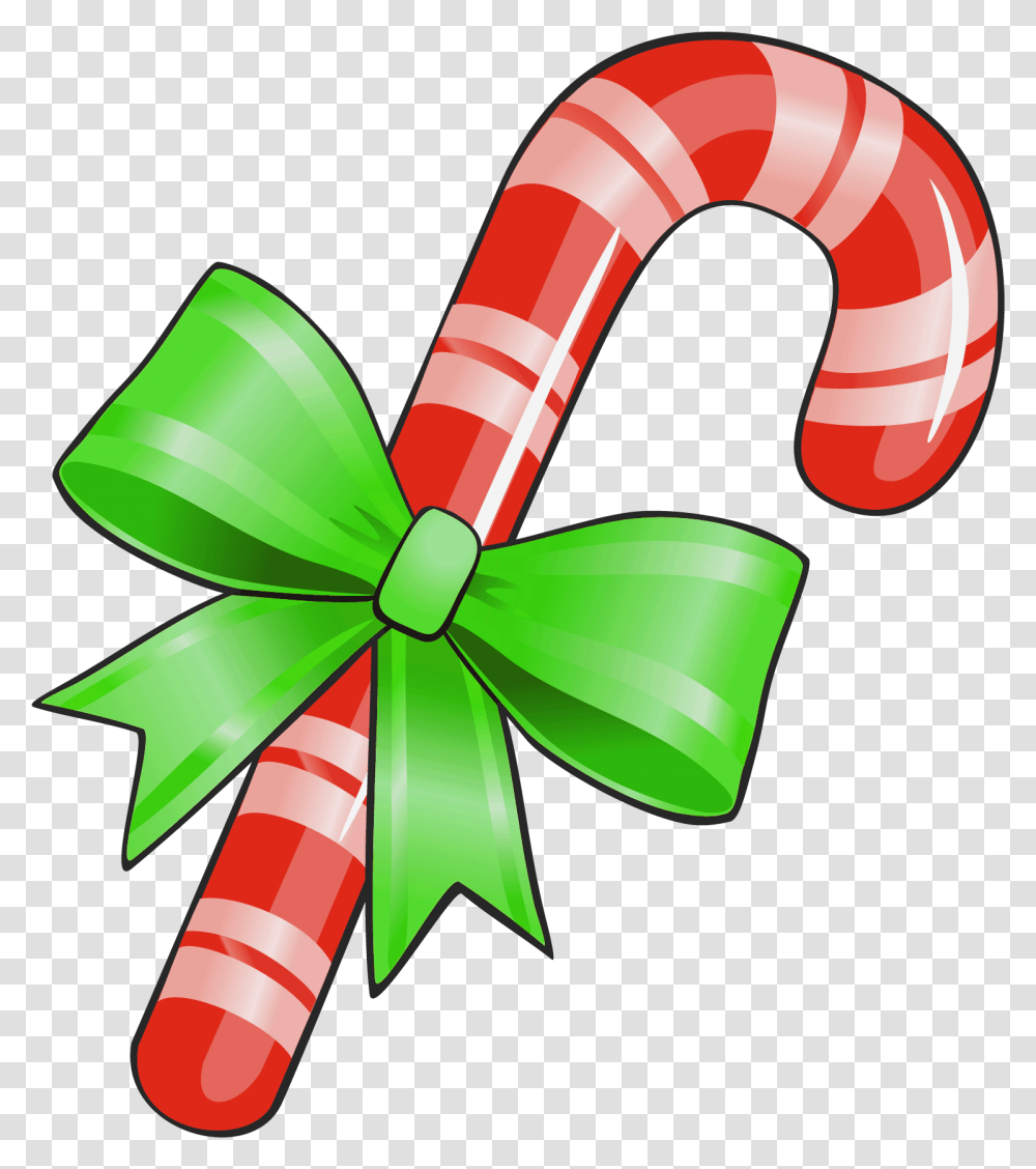 Christmas Candy Cane With Green Bow Christmas Candy Cane Clipart, Food, Tie, Accessories, Accessory Transparent Png