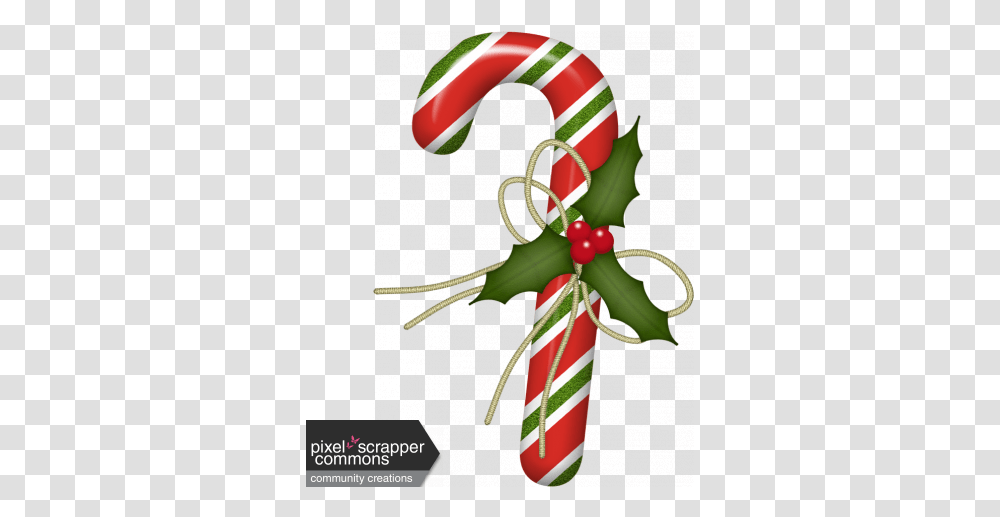 Christmas Candy Cane With Holly Graphic For Holiday, Plant, Ornament, Food, Flower Transparent Png