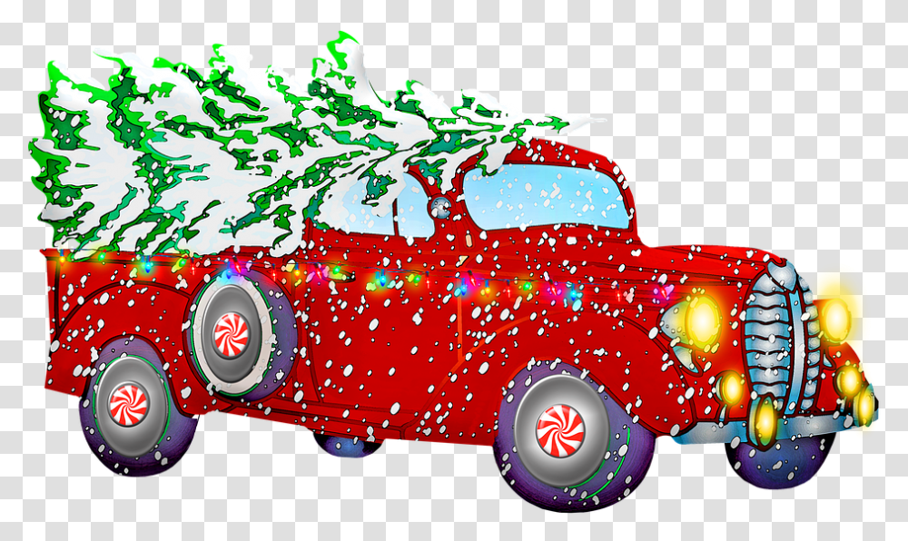 Christmas Car, Vehicle, Transportation, Fire Truck, Hot Rod Transparent Png