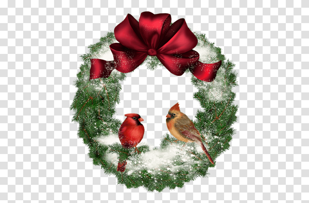 Christmas Cardinal Graphic Freeuse Christmas Wreath With Birds, Animal,  Transparent Png