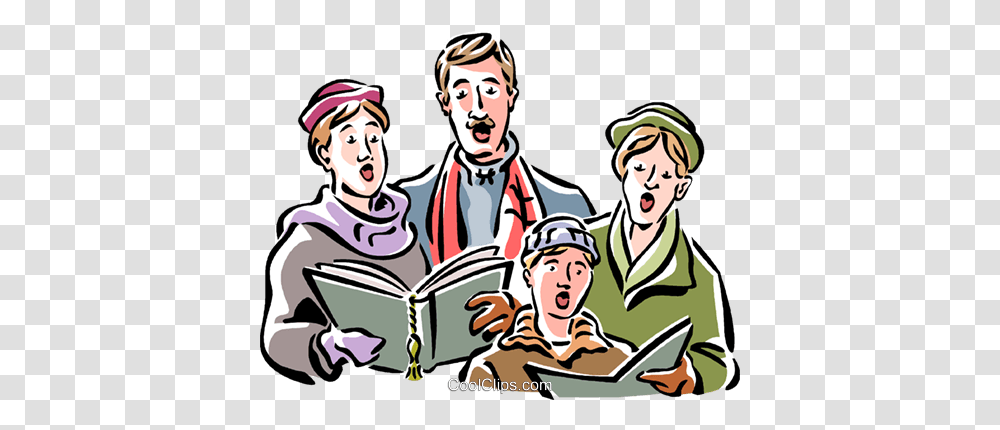 Christmas Carolers Royalty Free Vector Clip Art Illustration, Reading, Person, Human, People Transparent Png