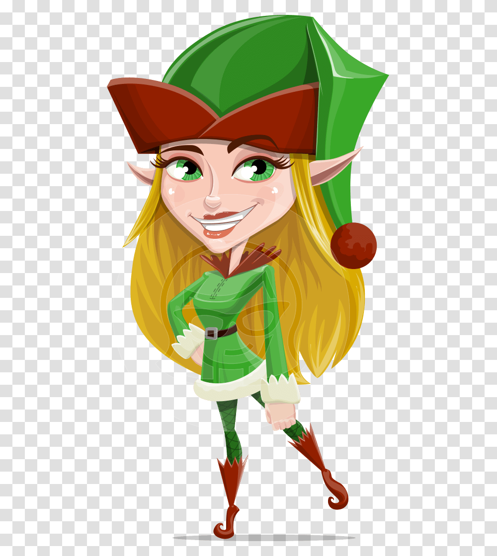 Christmas Cartoon Female Elf, Face, Plant, Costume, Hippie Transparent Png