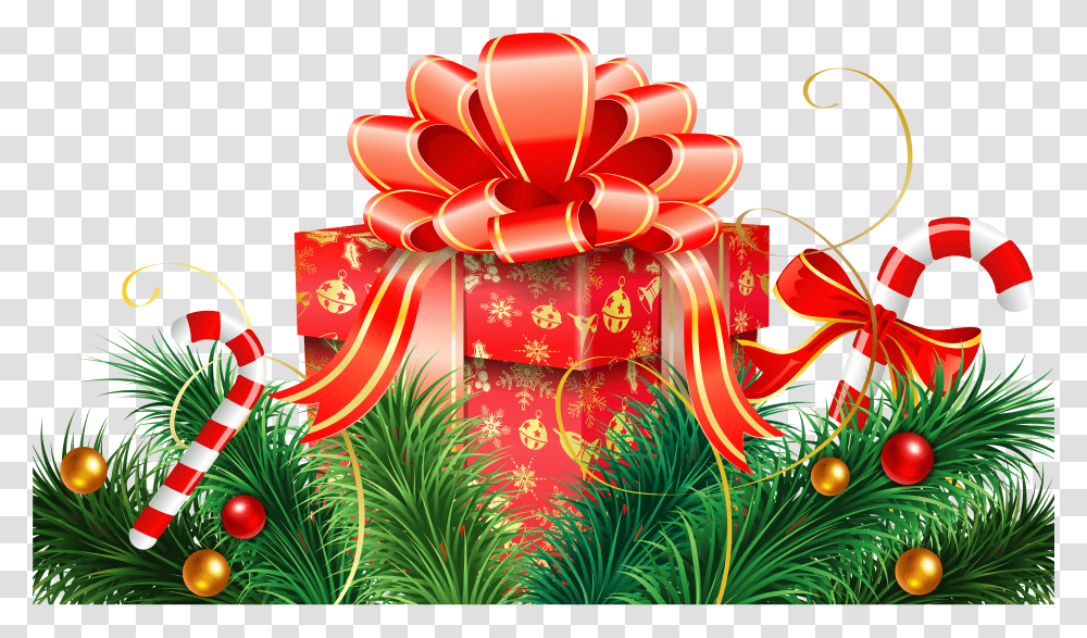 Christmas Decoration With Candy Canes And Red Gift Gift Christmas Images Transparent Png