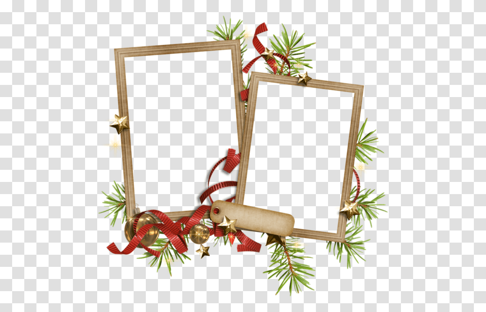 Christmas Double Picture Frame Clipart, Plant, Wreath, Candle Transparent Png