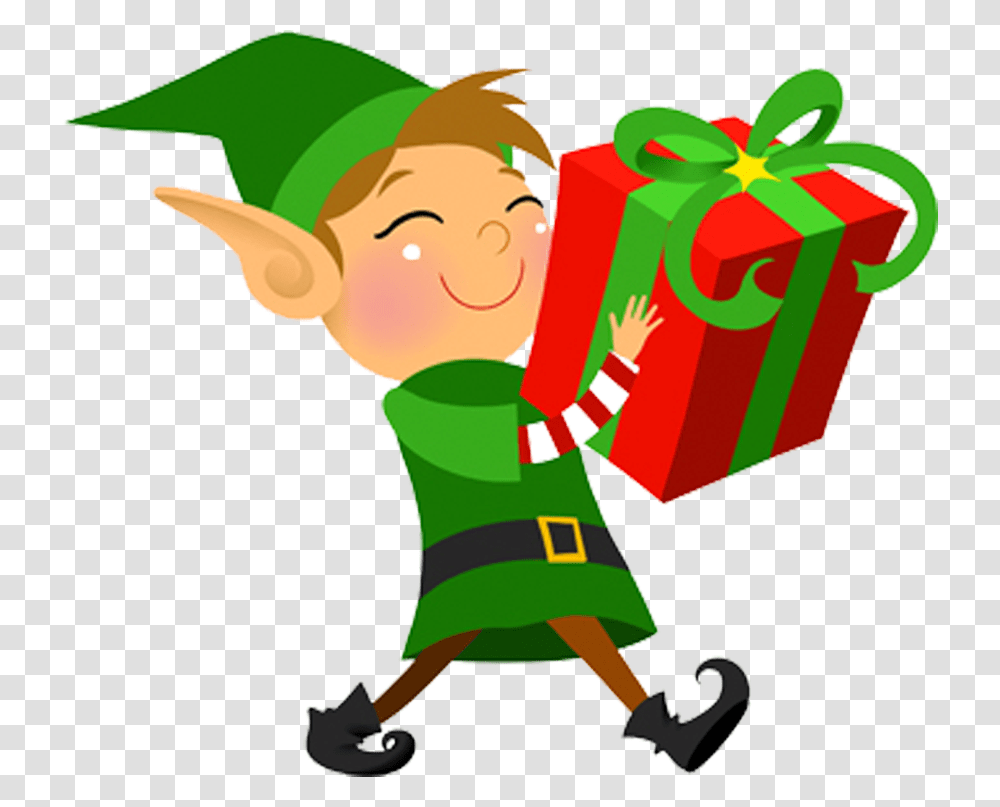 Christmas Elf With Present, Gift, Toy, Cleaning Transparent Png