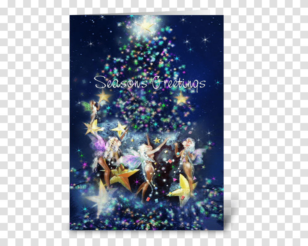 Christmas Fairies Tree Lighting Greeting Card Christmas Lights, Plant, Paper, Confetti, Ornament Transparent Png
