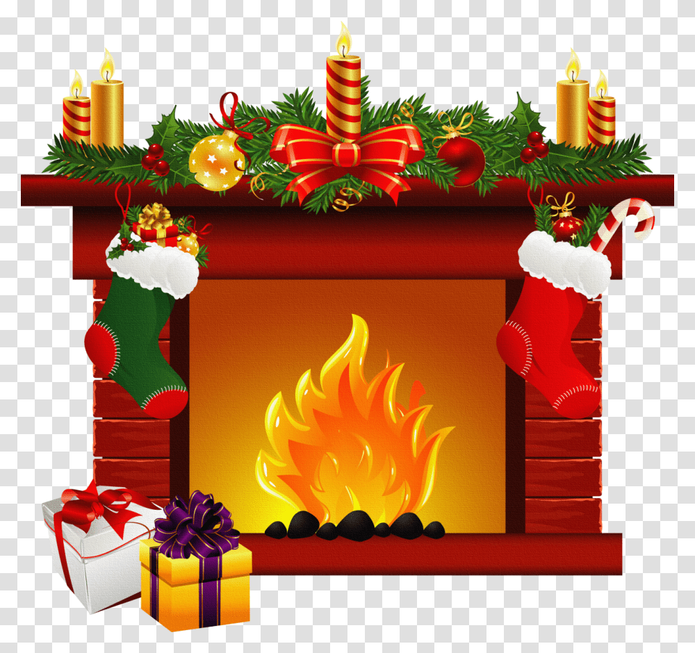 Christmas Fireplace Clipart, Indoors, Hearth, Birthday Cake, Food Transparent Png
