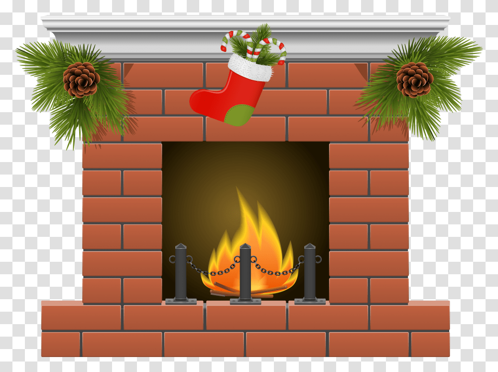 Christmas Fireplace Clipart, Indoors, Hearth, Christmas Stocking, Gift Transparent Png
