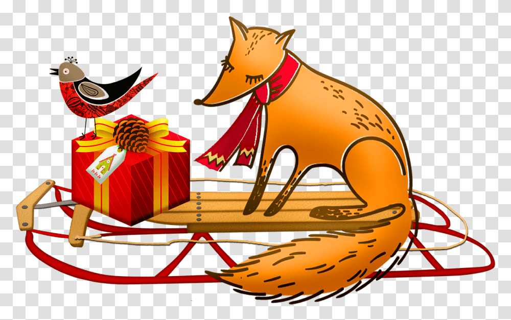 Christmas Fox And Bird Christmas Foxes Clip Art, Animal, Mammal, Pet, Cat Transparent Png