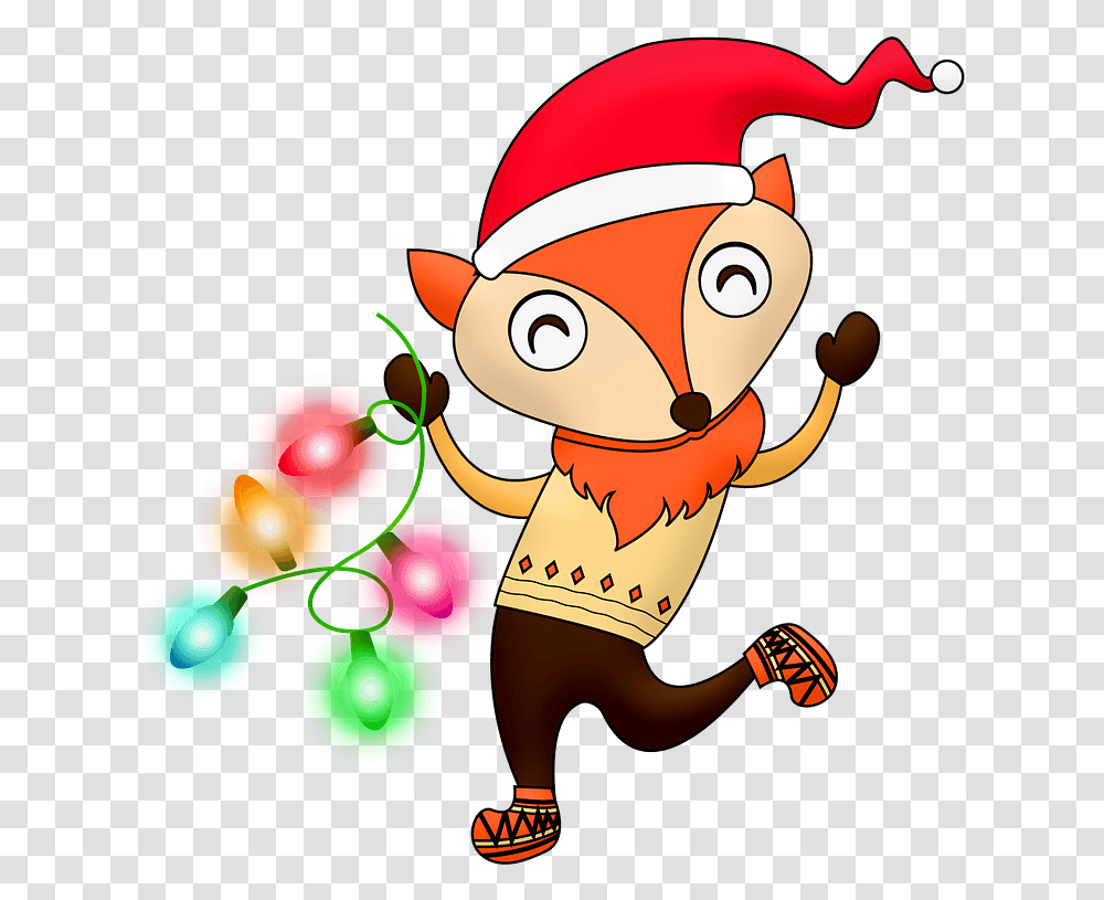 Christmas Fox With Garland Clipart Cartoon Christmas Fox, Elf, Graphics, Label, Text Transparent Png