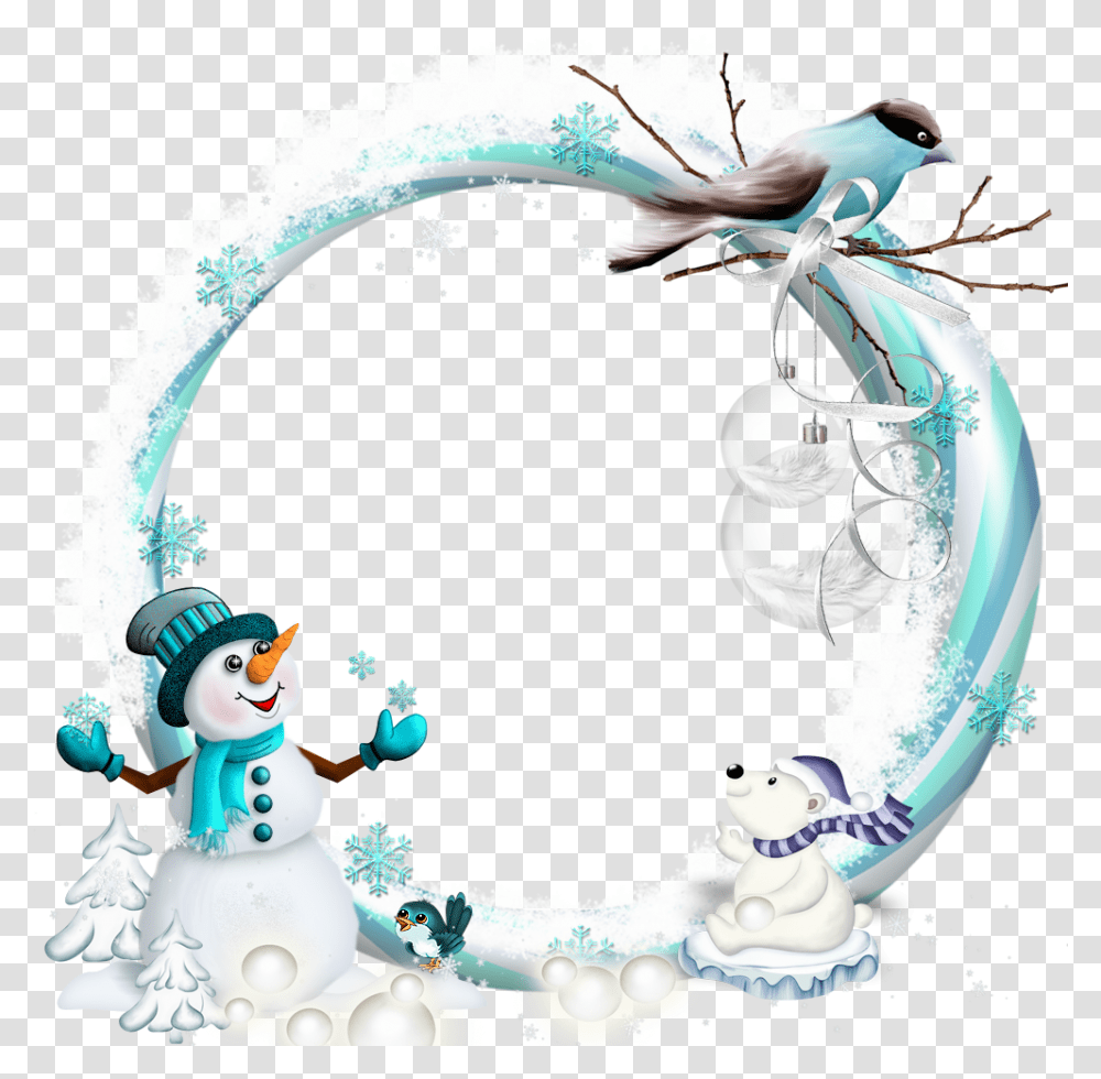 Christmas Frame With Snowman Clipart Background, Graphics, Floral Design, Pattern, Outdoors Transparent Png