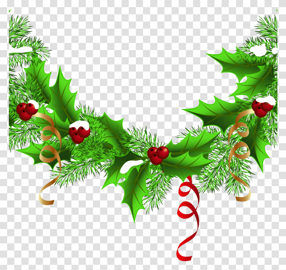 Christmas Garland Clipart To Free Download Christmas Garland Wreath Graphics, Pattern, Ornament, Plant, Fractal Transparent Png
