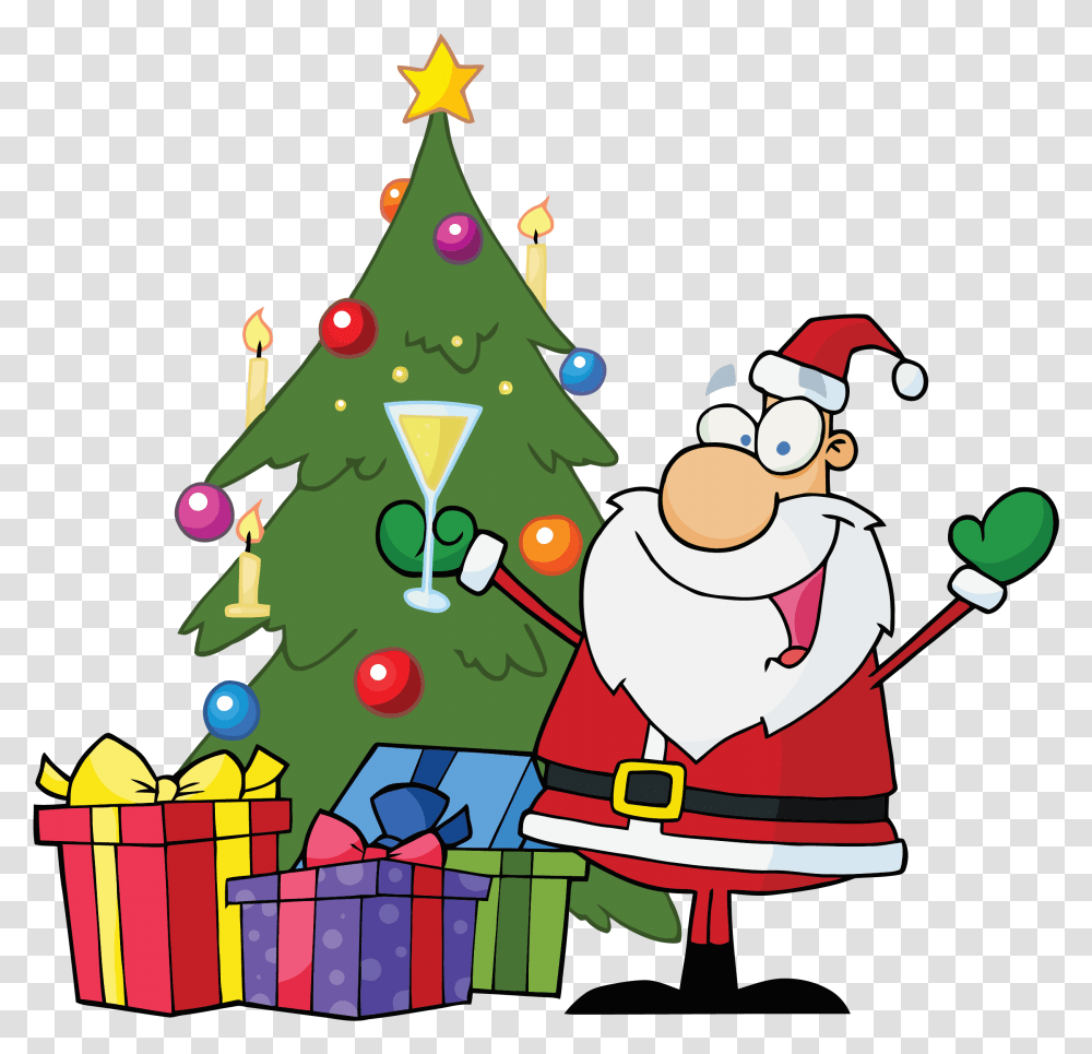 Christmas Gift Tree Cartoon Santa Claus Christmas Tree And Santa Cartoon, Plant Transparent Png