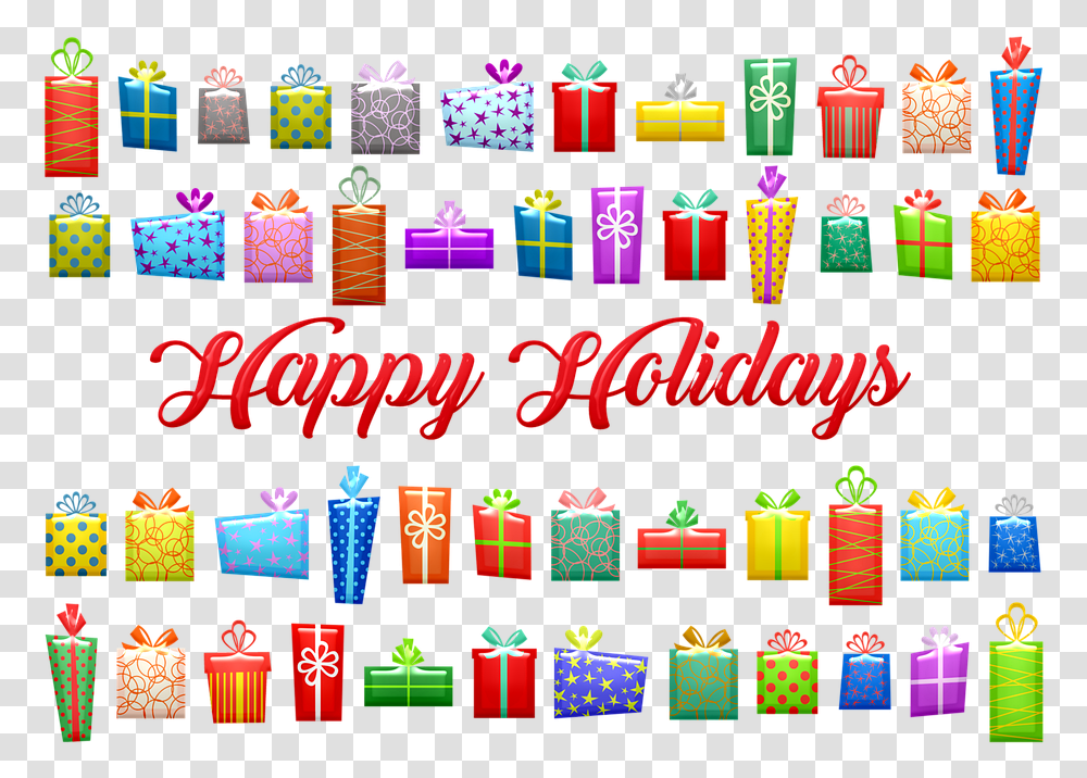Christmas Gifts Happy Holidays Free Image On Pixabay Happy Holidays 2019, Text, Alphabet, Light, Pac Man Transparent Png