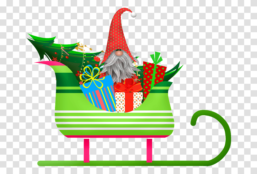 Christmas Gnome In Santaquots Sleigh Clipart Clipart Elf On The Shelf Cartoon, Furniture, Bird, Animal Transparent Png