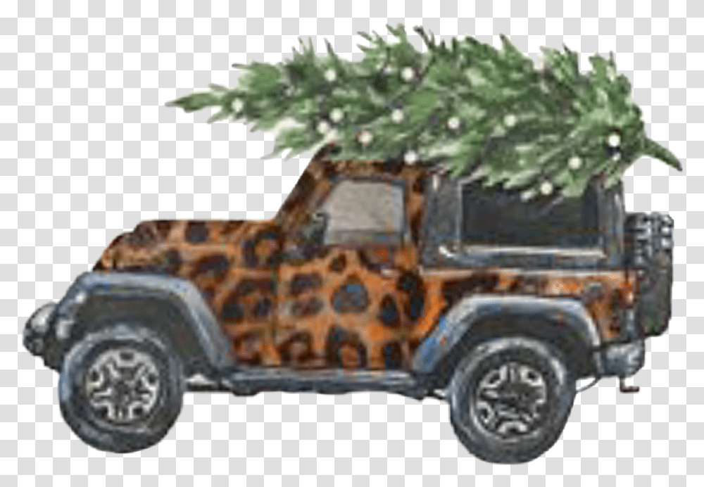 Christmas Jeep Leopard Tree Jeep With Christmas Tree, Plant, Car, Vehicle, Transportation Transparent Png