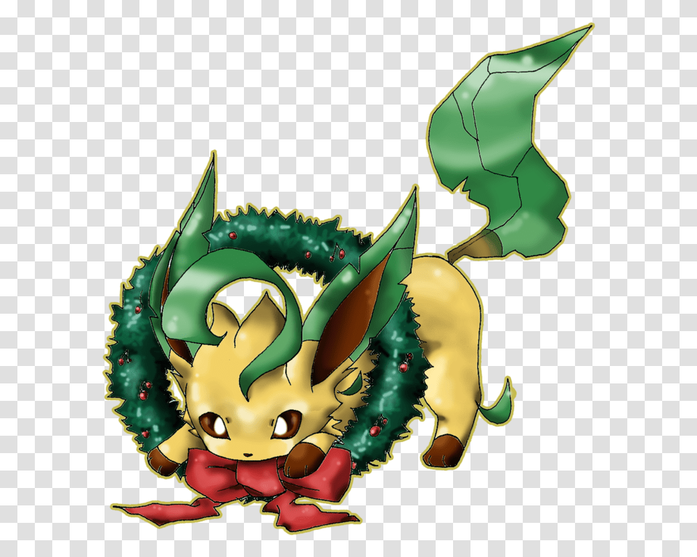 Christmas Leafeon By Hajimikimo D4igze3 Christmas Leafeon, Dragon, Crowd, Toy, Photography Transparent Png